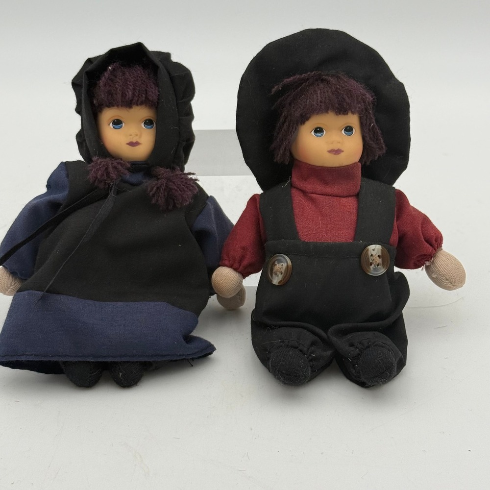Vintage European Folk Art Cloth Dolls Pair Boy and Girl Traditional Dress 6"